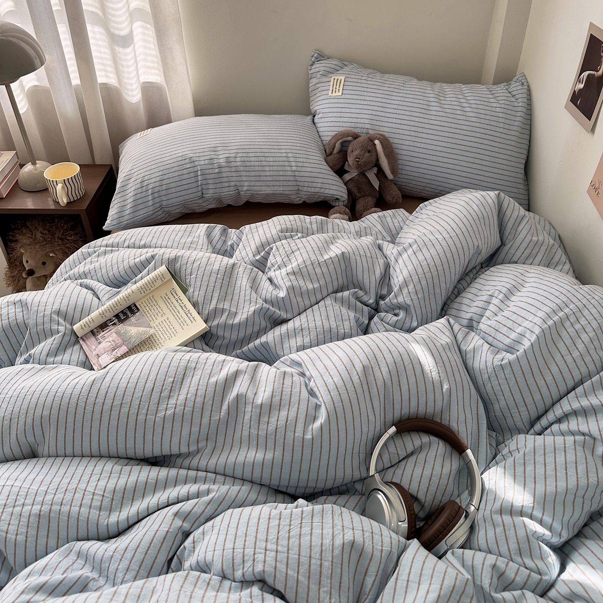 91家纺网 家纺一手货源 找家纺 艾咪-Amy ntmy 2026新款布标条纹款全棉纯棉色织水洗棉四件套 马卡蓝