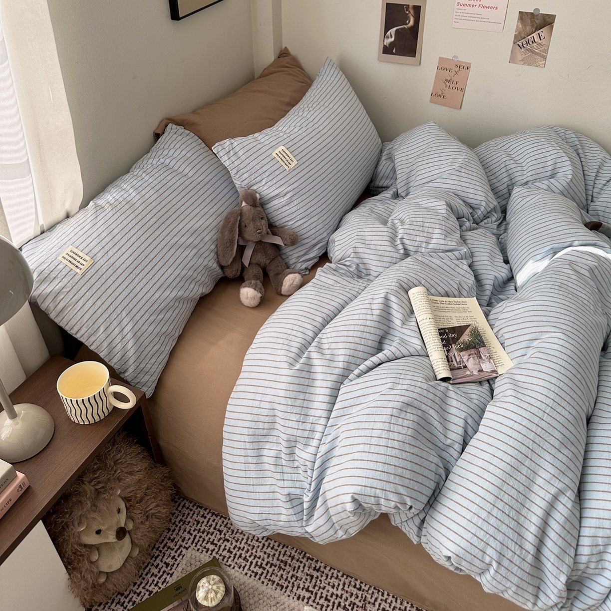 91家纺网 家纺一手货源 找家纺 艾咪-Amy ntmy 2026新款布标条纹款全棉纯棉色织水洗棉四件套 马卡蓝