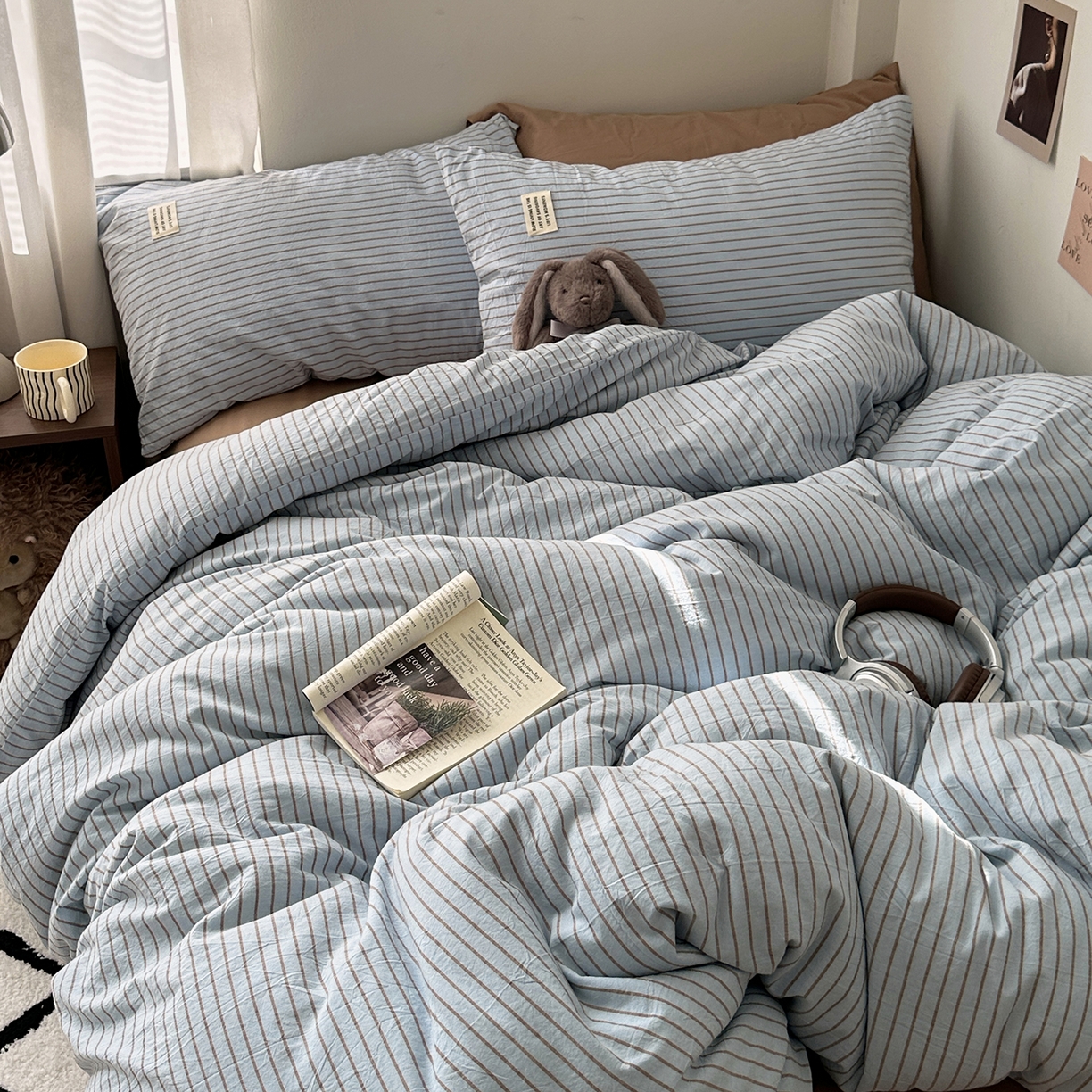 91家纺网 家纺一手货源 找家纺 艾咪-Amy ntmy 2026新款布标条纹款全棉纯棉色织水洗棉四件套 马卡蓝