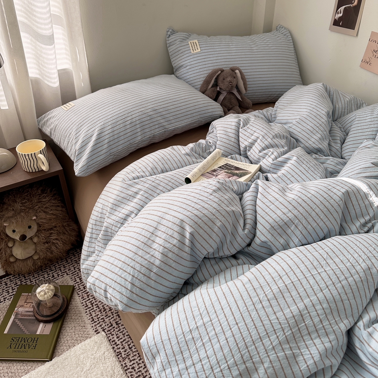 91家纺网 家纺一手货源 找家纺 艾咪-Amy ntmy 2026新款布标条纹款全棉纯棉色织水洗棉四件套 马卡蓝