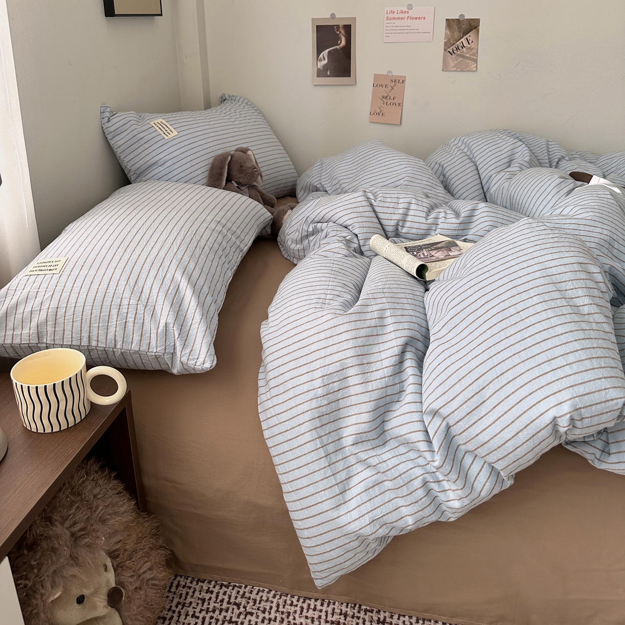 91家纺网 家纺一手货源 找家纺 艾咪-Amy ntmy 2026新款布标条纹款全棉纯棉色织水洗棉四件套 马卡蓝