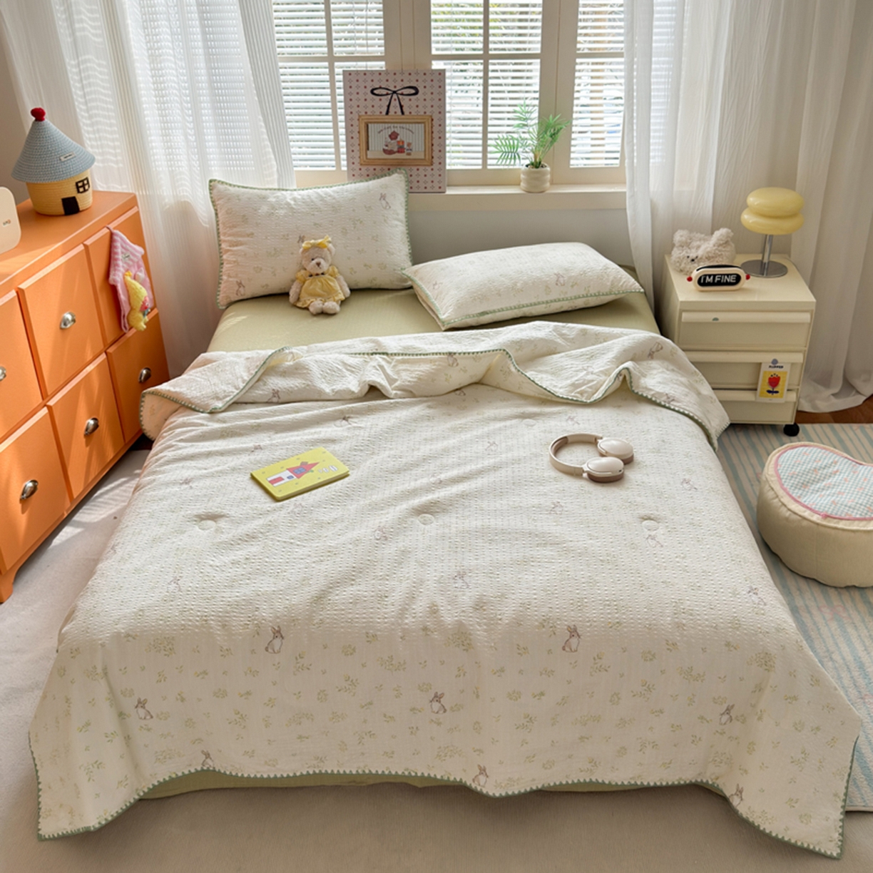 91家纺网 家纺一手货源 找家纺 暖阳 2026新款100%棉花泡芙棉贝壳夏被被子被芯 绿野小兔