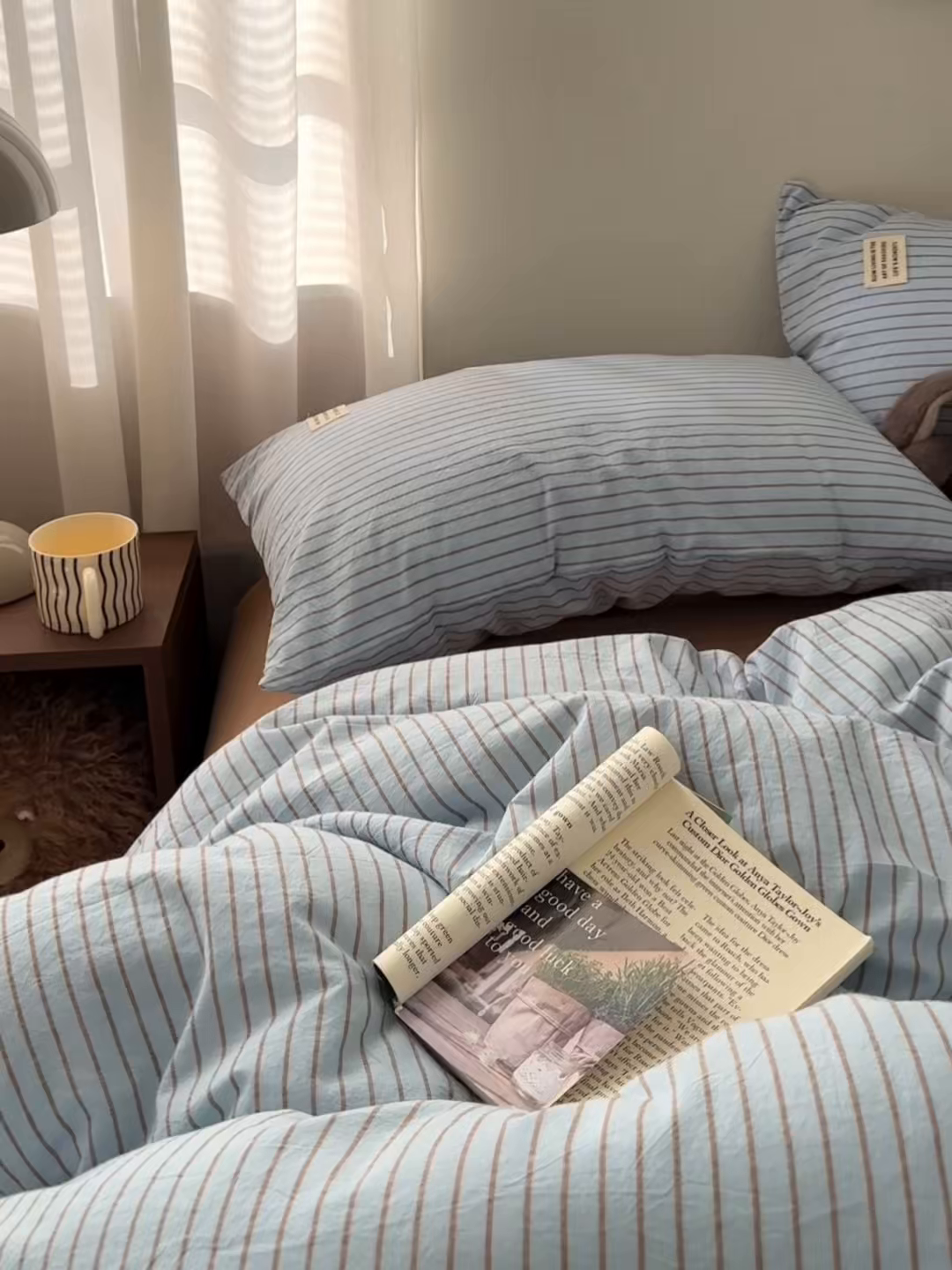 91家纺网 家纺一手货源 找家纺 艾咪-Amy ntmy 2026新款布标条纹款全棉纯棉色织水洗棉四件套 马卡蓝