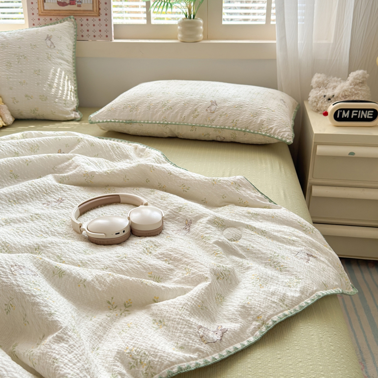 91家纺网 家纺一手货源 找家纺 暖阳 2026新款100%棉花泡芙棉贝壳夏被被子被芯 绿野小兔