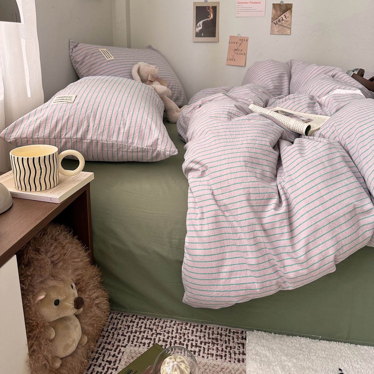 91家纺网 家纺一手货源 找家纺 艾咪-Amy ntmy 2026新款布标条纹款全棉纯棉色织水洗棉四件套 马卡紫