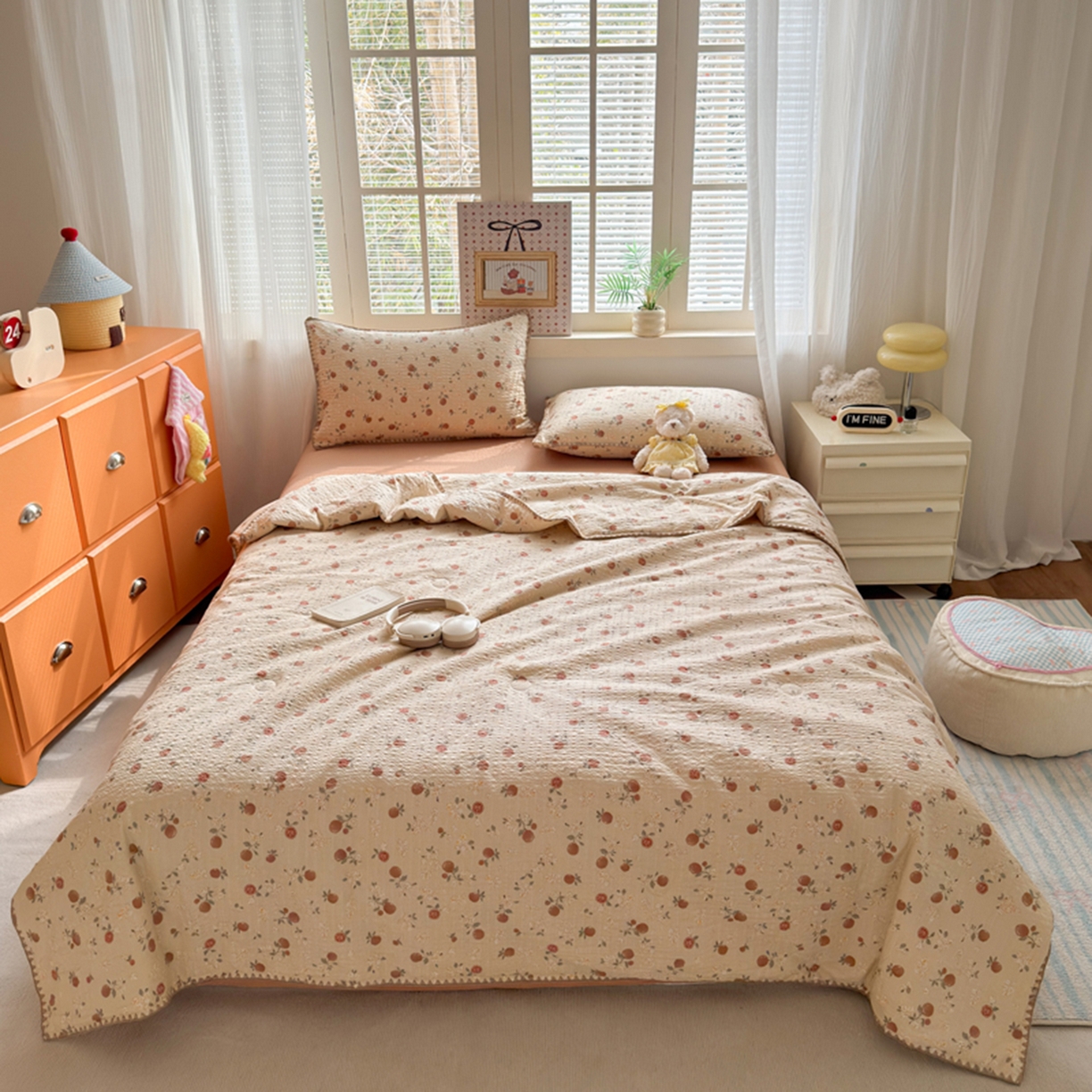 91家纺网 家纺一手货源 找家纺 暖阳 2026新款100%棉花泡芙棉贝壳夏被被子被芯 柿柿如意