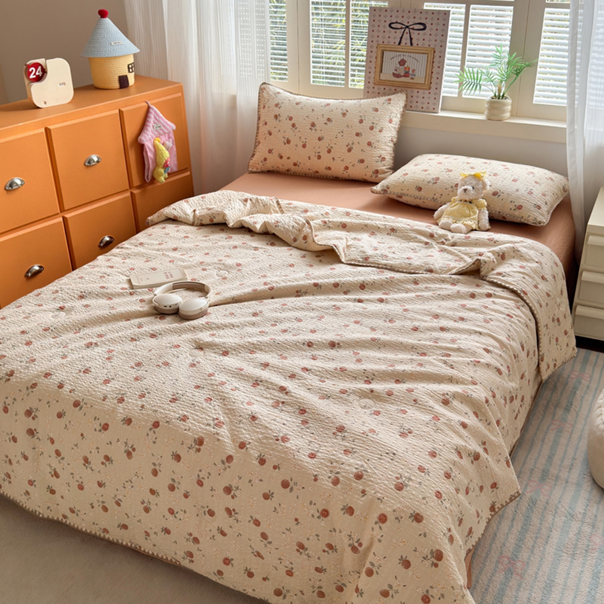 91家纺网 家纺一手货源 找家纺 暖阳 2026新款100%棉花泡芙棉贝壳夏被被子被芯 柿柿如意