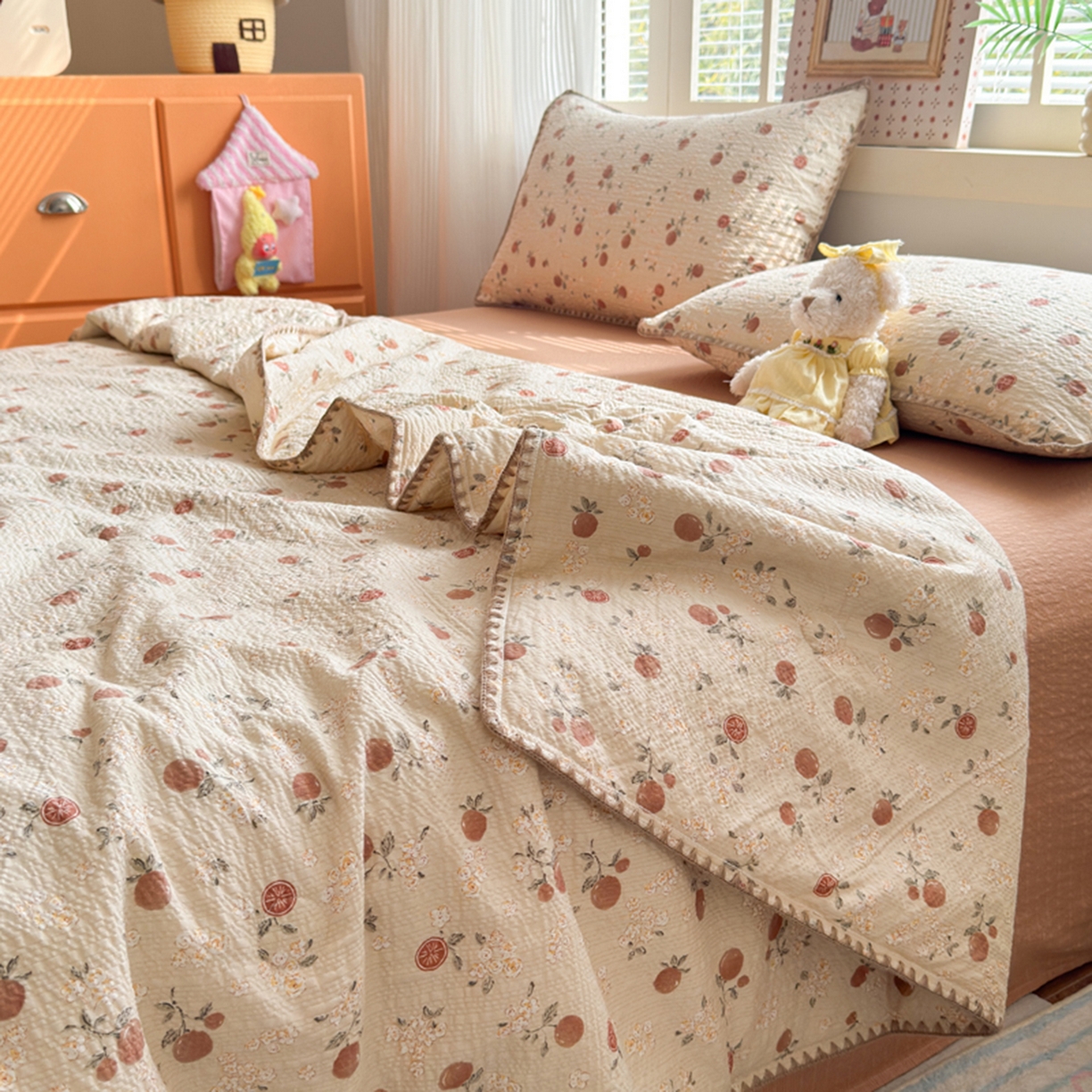 91家纺网 家纺一手货源 找家纺 暖阳 2026新款100%棉花泡芙棉贝壳夏被被子被芯 柿柿如意