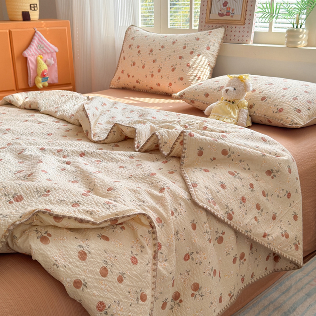 91家纺网 家纺一手货源 找家纺 暖阳 2026新款100%棉花泡芙棉贝壳夏被被子被芯 柿柿如意