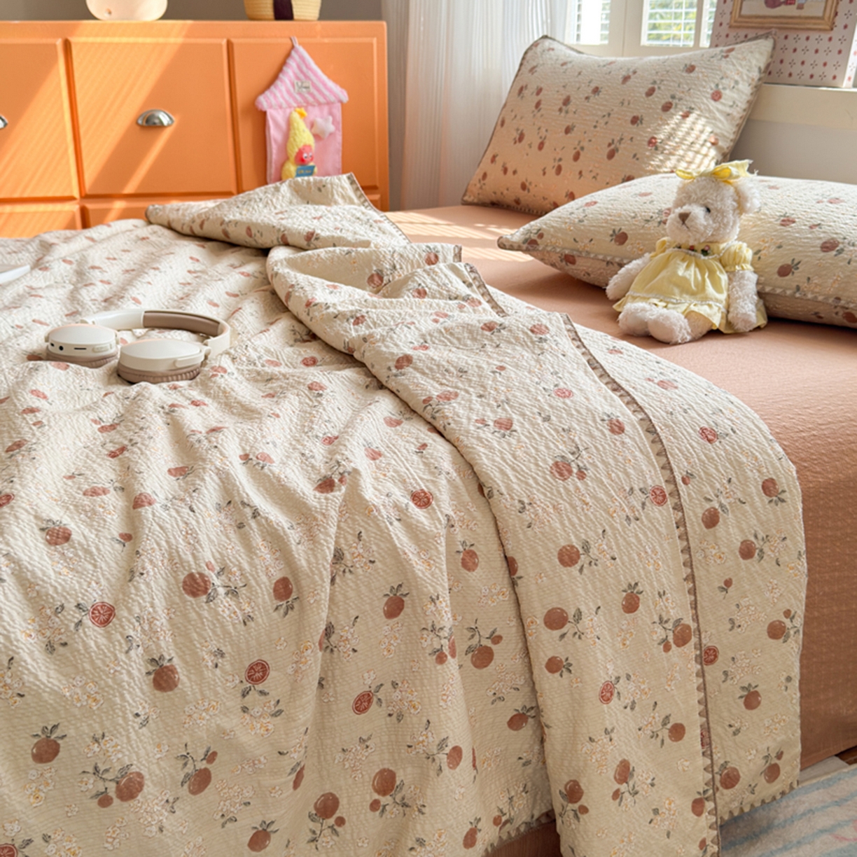 91家纺网 家纺一手货源 找家纺 暖阳 2026新款100%棉花泡芙棉贝壳夏被被子被芯 柿柿如意