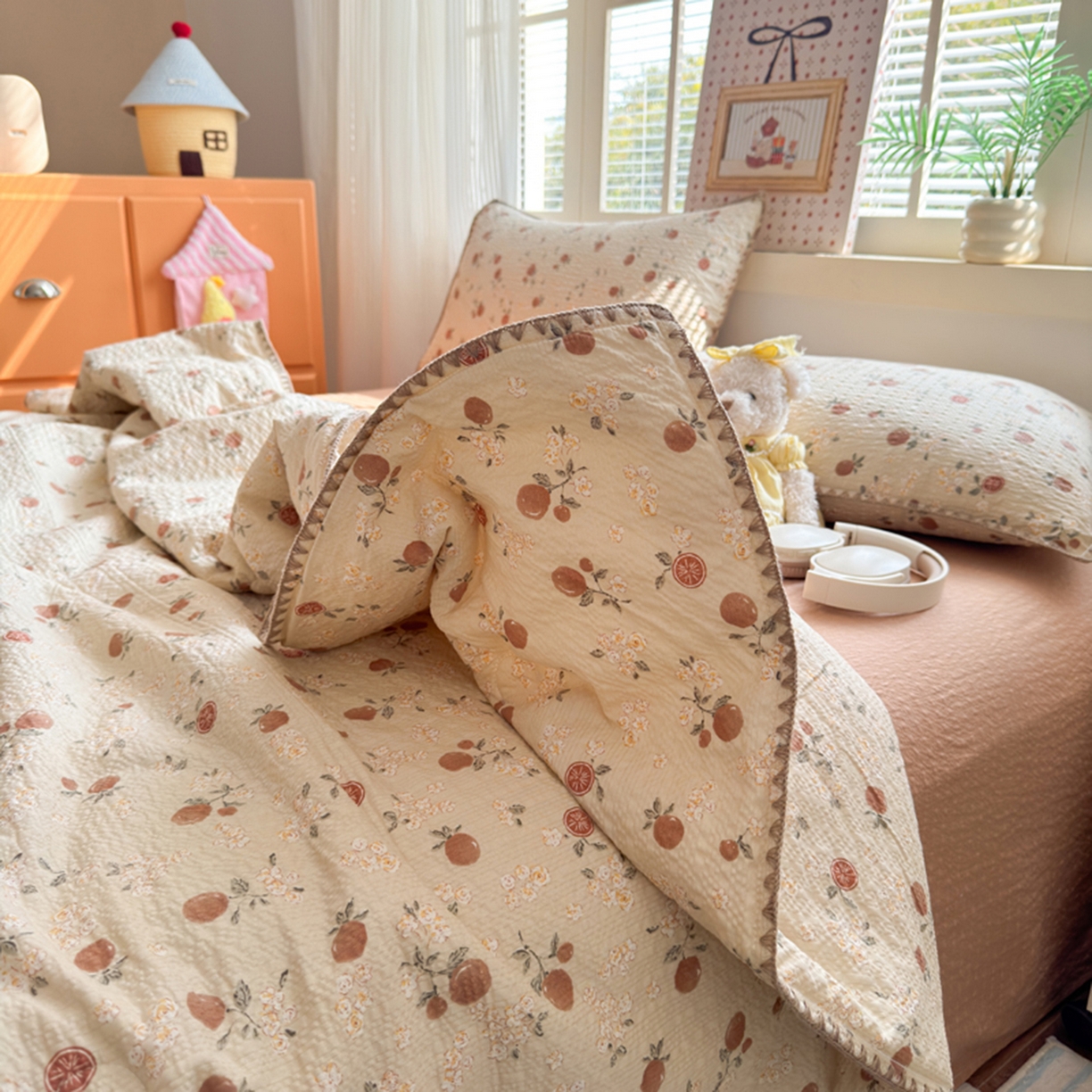 91家纺网 家纺一手货源 找家纺 暖阳 2026新款100%棉花泡芙棉贝壳夏被被子被芯 柿柿如意