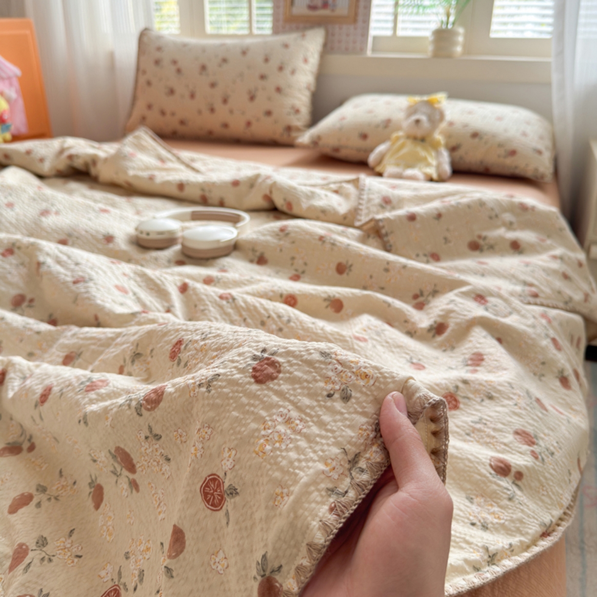 91家纺网 家纺一手货源 找家纺 暖阳 2026新款100%棉花泡芙棉贝壳夏被被子被芯 柿柿如意