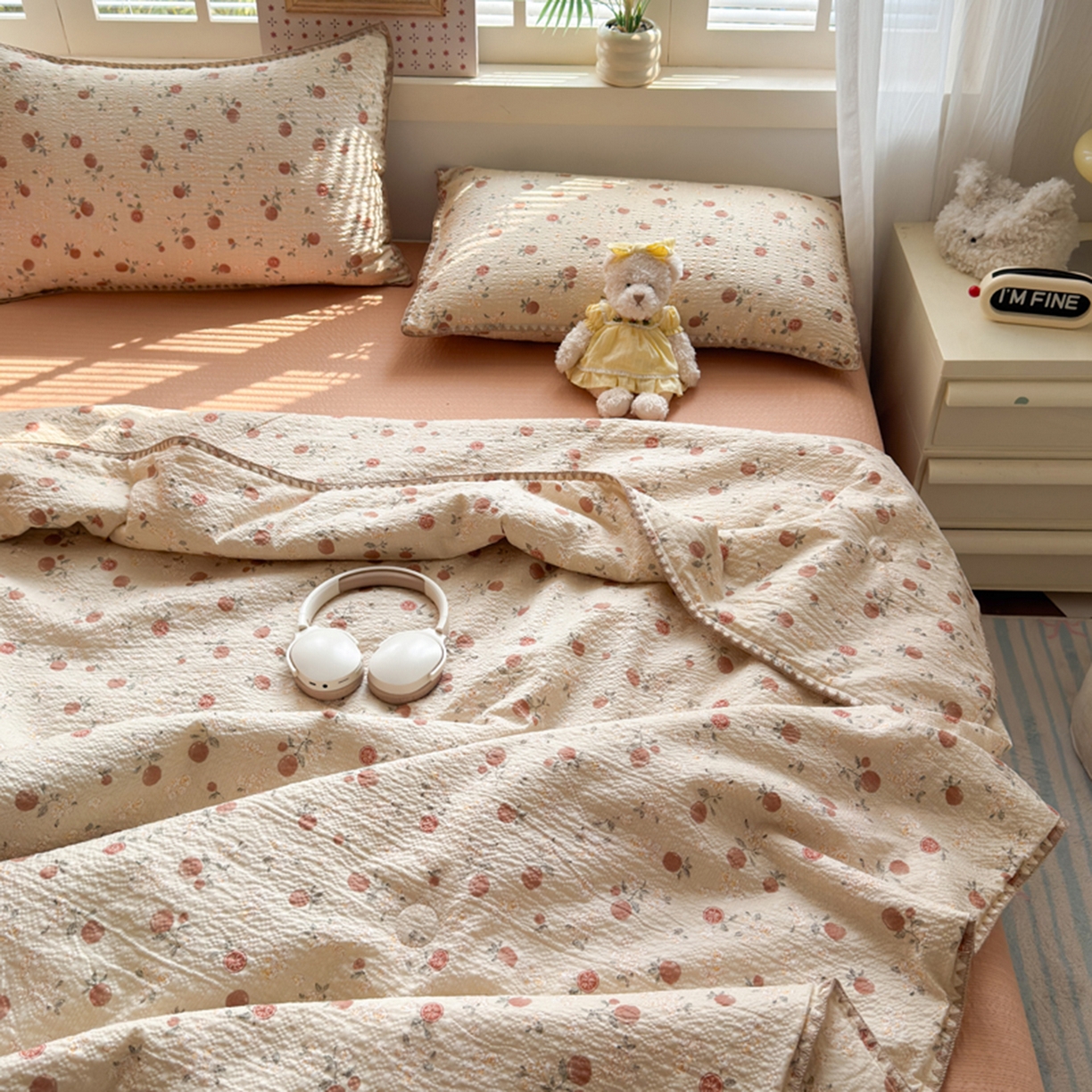 91家纺网 家纺一手货源 找家纺 暖阳 2026新款100%棉花泡芙棉贝壳夏被被子被芯 柿柿如意