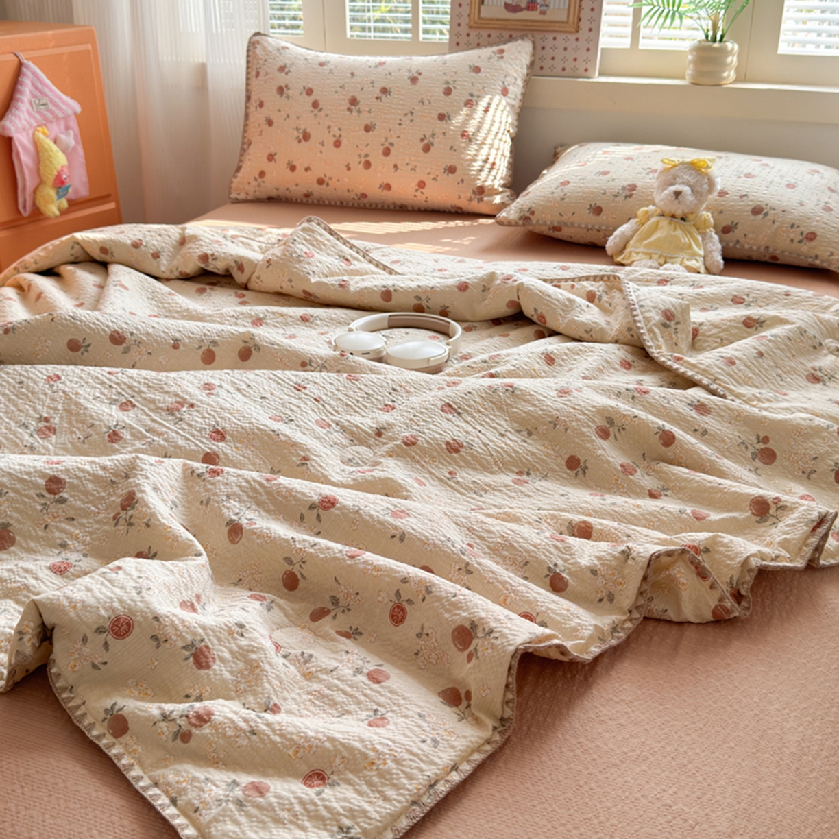 91家纺网 家纺一手货源 找家纺 暖阳 2026新款100%棉花泡芙棉贝壳夏被被子被芯 柿柿如意