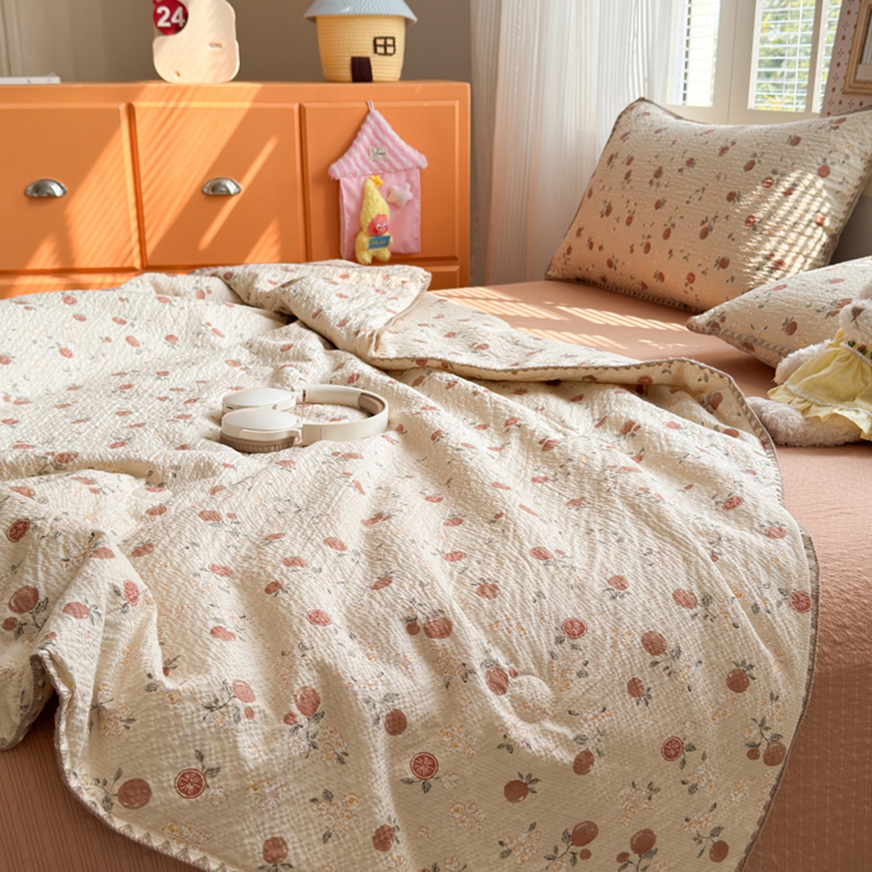 91家纺网 家纺一手货源 找家纺 暖阳 2026新款100%棉花泡芙棉贝壳夏被被子被芯 柿柿如意