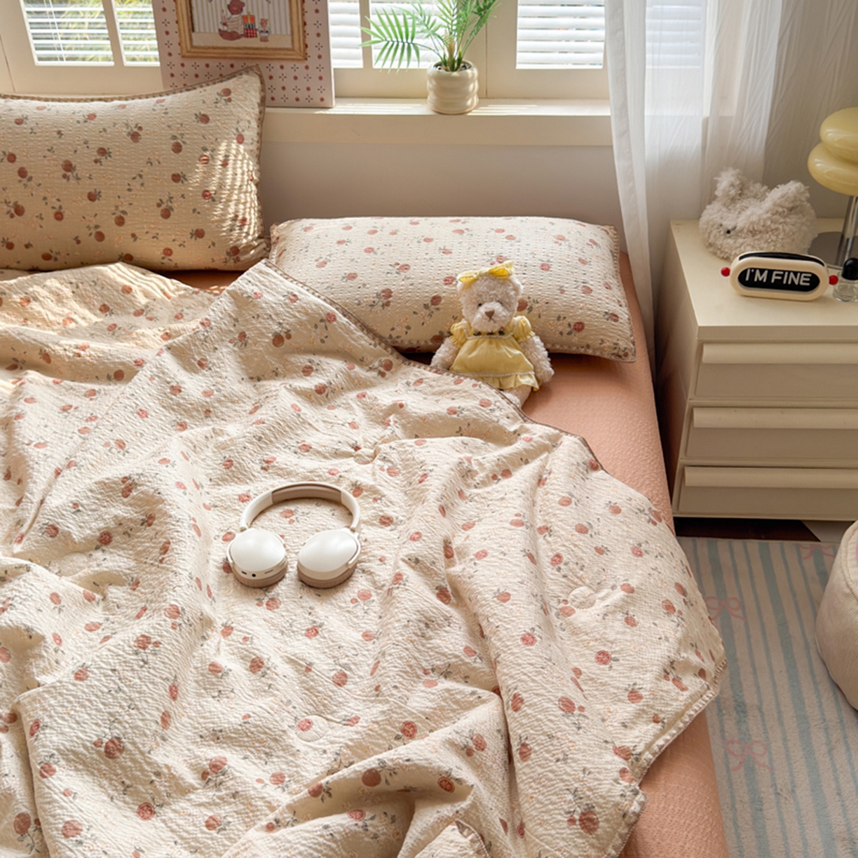 91家纺网 家纺一手货源 找家纺 暖阳 2026新款100%棉花泡芙棉贝壳夏被被子被芯 柿柿如意