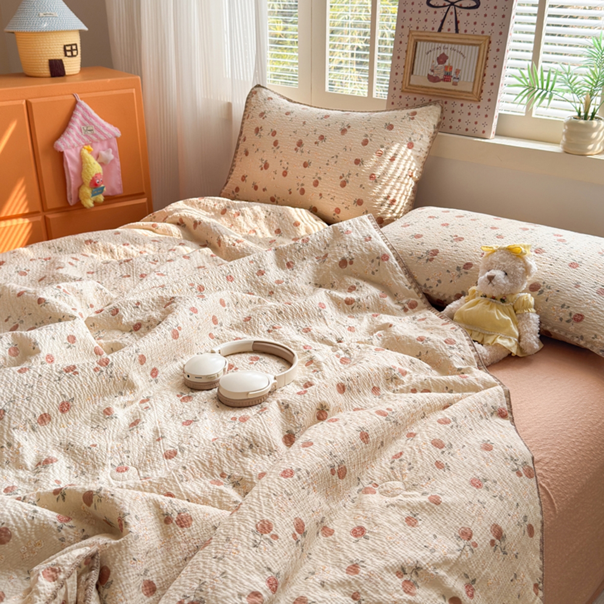 91家纺网 家纺一手货源 找家纺 暖阳 2026新款100%棉花泡芙棉贝壳夏被被子被芯 柿柿如意