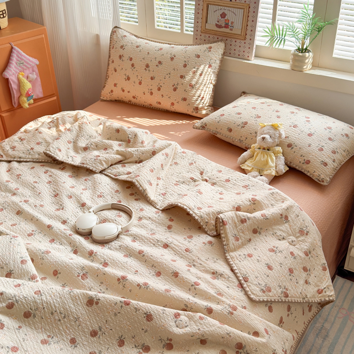 91家纺网 家纺一手货源 找家纺 暖阳 2026新款100%棉花泡芙棉贝壳夏被被子被芯 柿柿如意