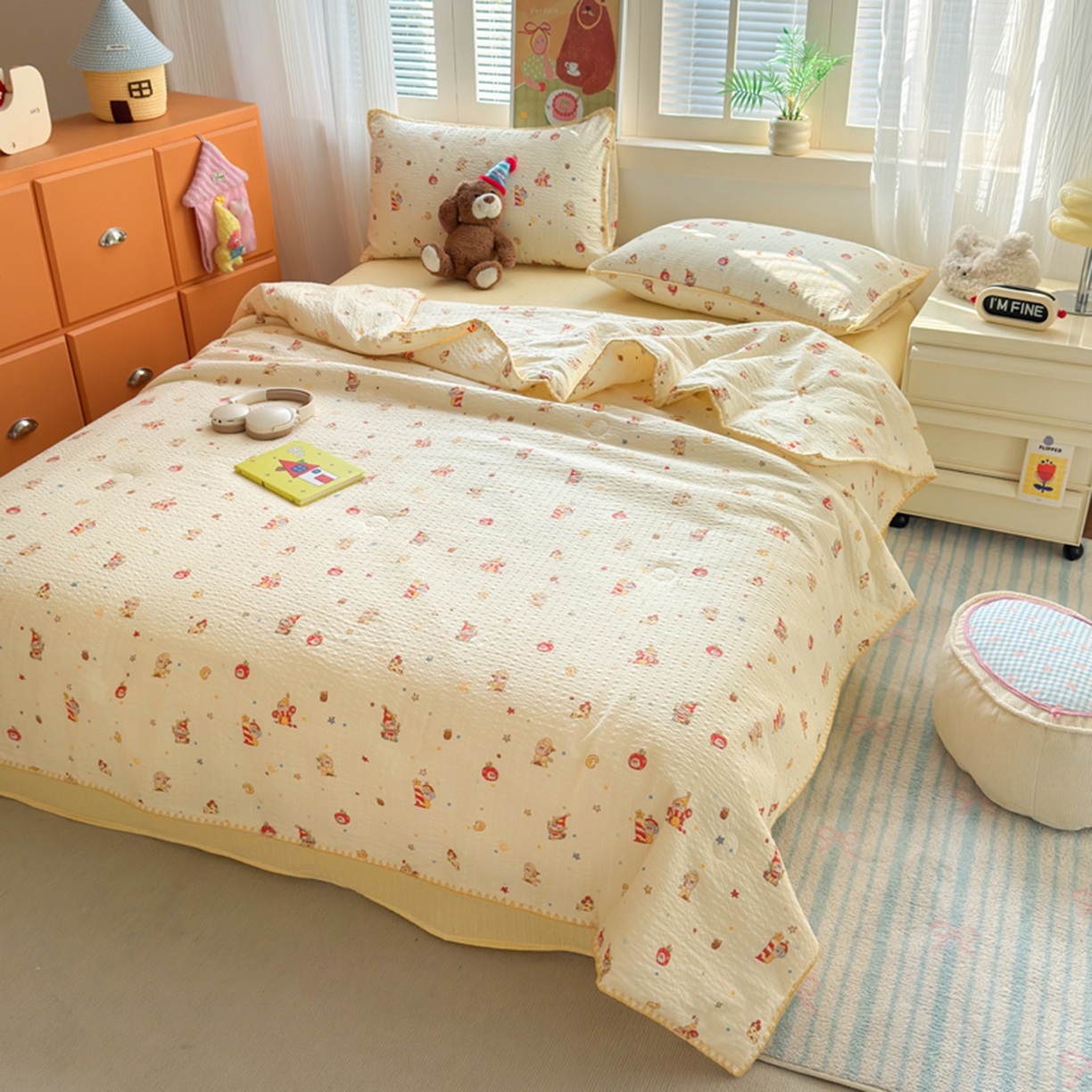 91家纺网 家纺一手货源 找家纺 暖阳 2026新款100%棉花泡芙棉贝壳夏被被子被芯 小星仔仔