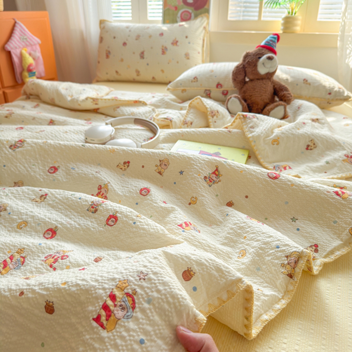 91家纺网 家纺一手货源 找家纺 暖阳 2026新款100%棉花泡芙棉贝壳夏被被子被芯 小星仔仔