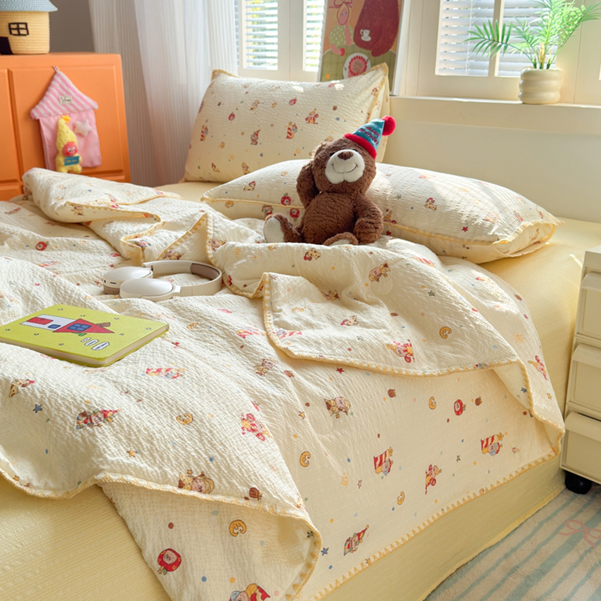 91家纺网 家纺一手货源 找家纺 暖阳 2026新款100%棉花泡芙棉贝壳夏被被子被芯 小星仔仔