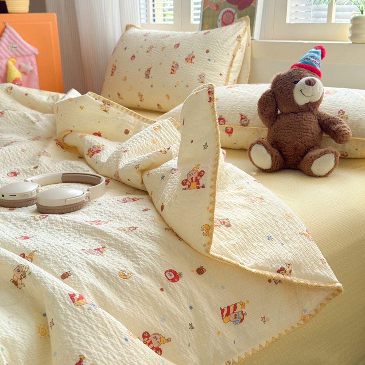 91家纺网 家纺一手货源 找家纺 暖阳 2026新款100%棉花泡芙棉贝壳夏被被子被芯 小星仔仔