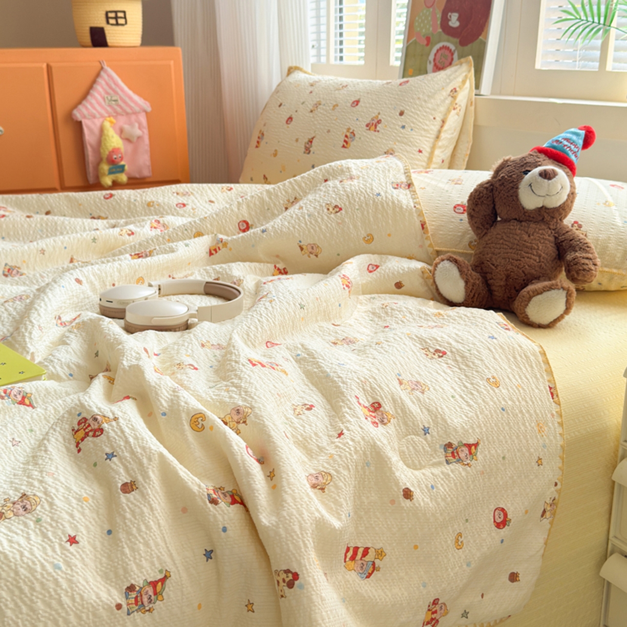 91家纺网 家纺一手货源 找家纺 暖阳 2026新款100%棉花泡芙棉贝壳夏被被子被芯 小星仔仔