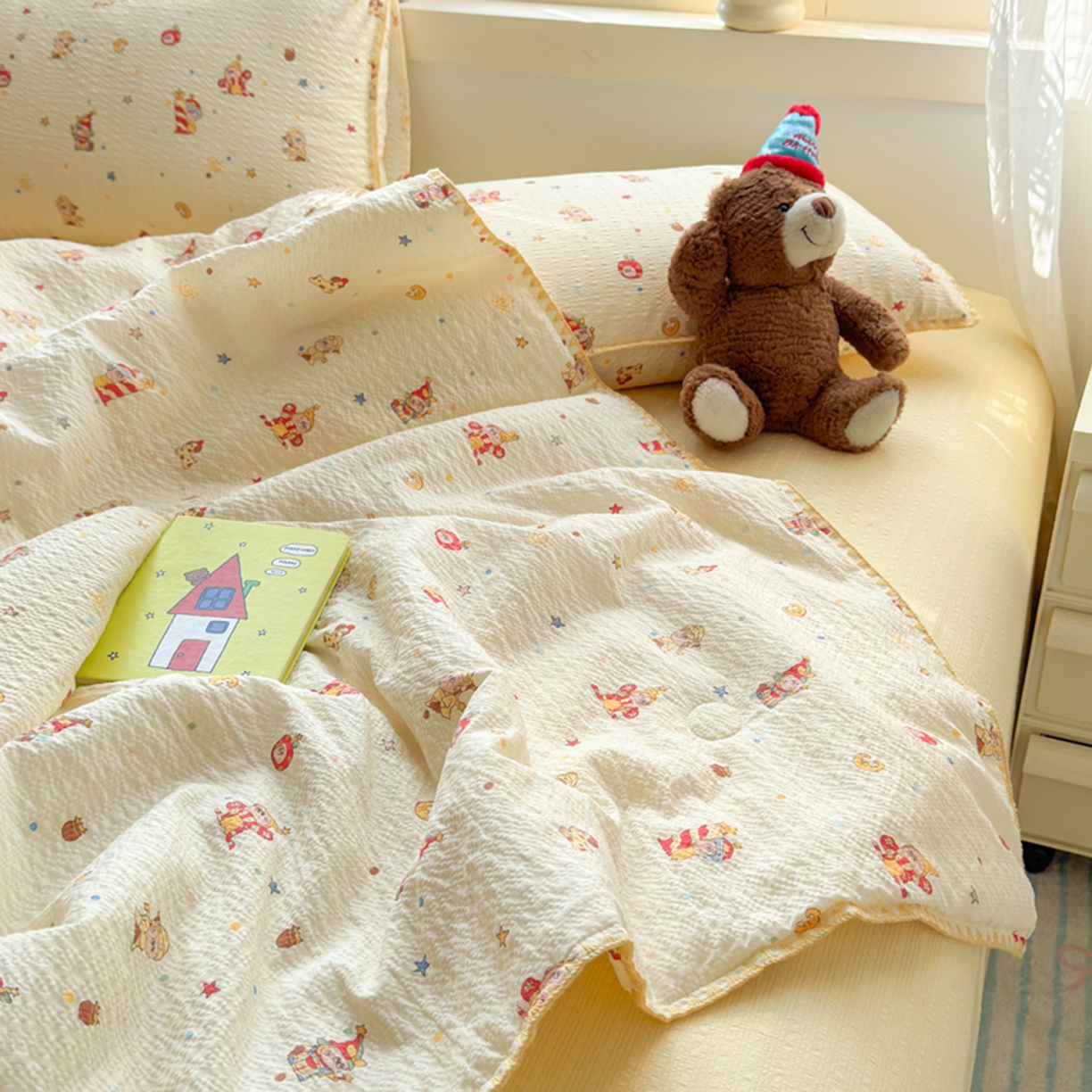 91家纺网 家纺一手货源 找家纺 暖阳 2026新款100%棉花泡芙棉贝壳夏被被子被芯 小星仔仔