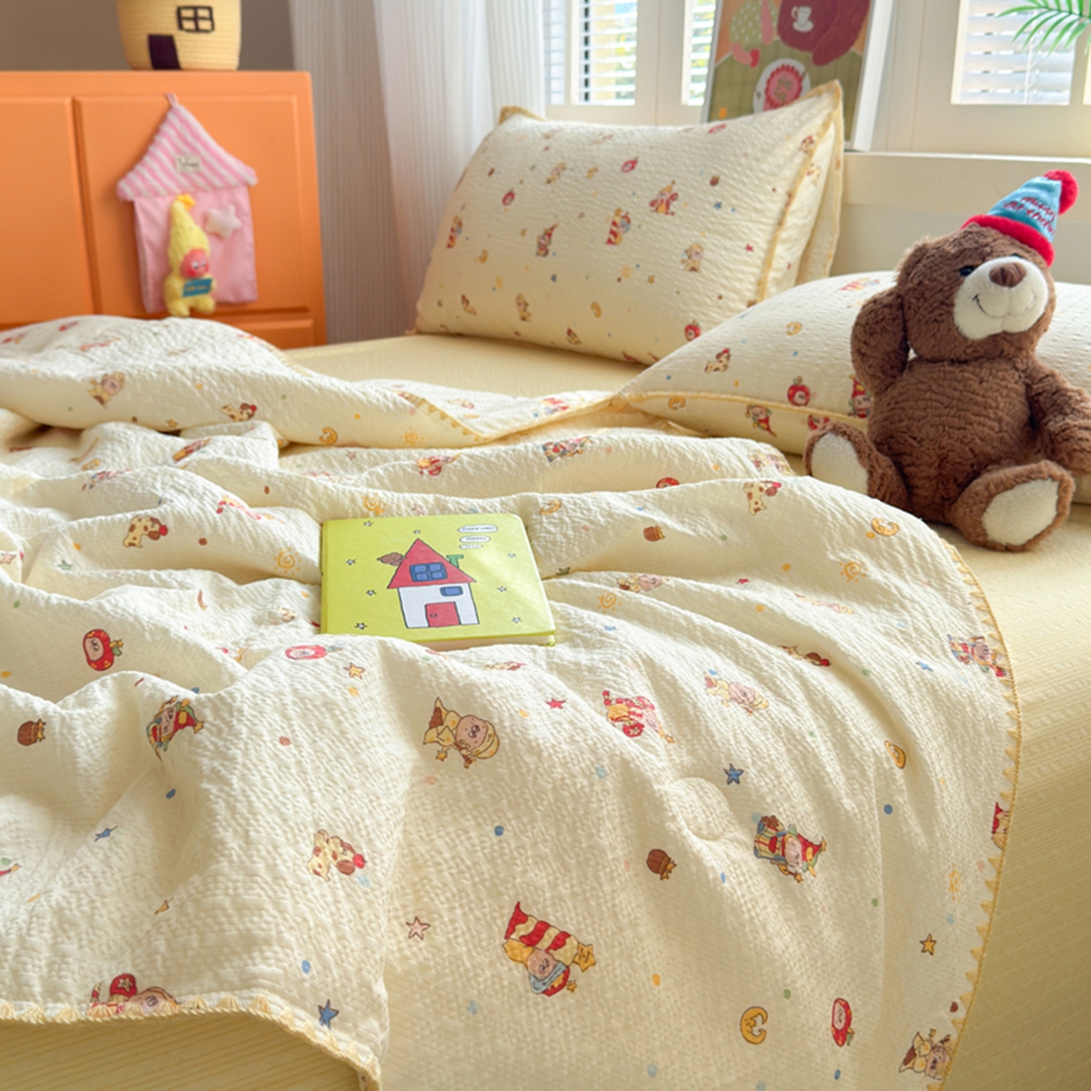 91家纺网 家纺一手货源 找家纺 暖阳 2026新款100%棉花泡芙棉贝壳夏被被子被芯 小星仔仔