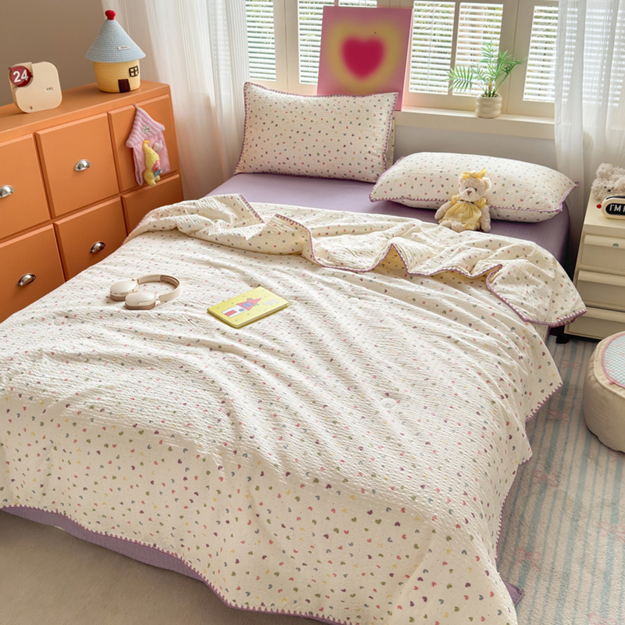 91家纺网 家纺一手货源 找家纺 暖阳 2026新款100%棉花泡芙棉贝壳夏被被子被芯 心心相印