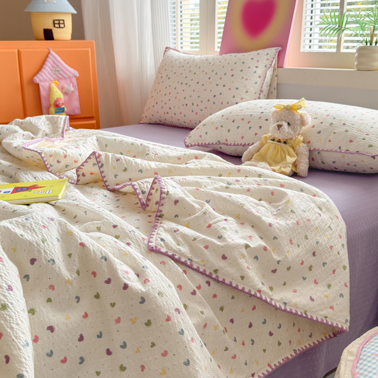 91家纺网 家纺一手货源 找家纺 暖阳 2026新款100%棉花泡芙棉贝壳夏被被子被芯 心心相印