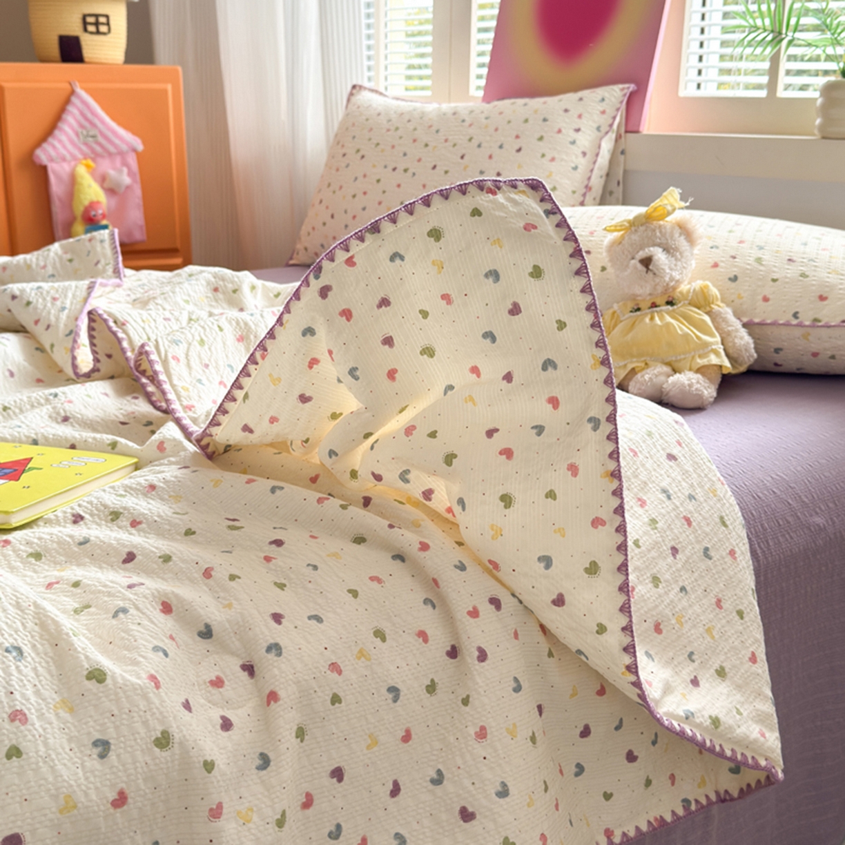 91家纺网 家纺一手货源 找家纺 暖阳 2026新款100%棉花泡芙棉贝壳夏被被子被芯 心心相印