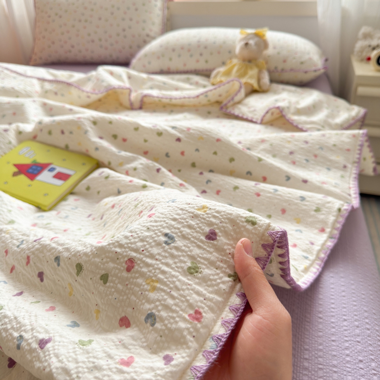 91家纺网 家纺一手货源 找家纺 暖阳 2026新款100%棉花泡芙棉贝壳夏被被子被芯 心心相印