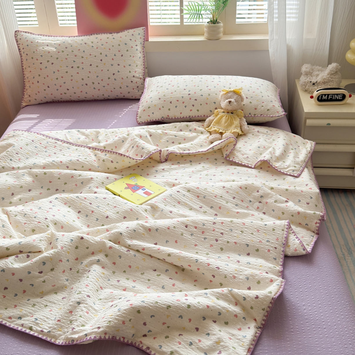 91家纺网 家纺一手货源 找家纺 暖阳 2026新款100%棉花泡芙棉贝壳夏被被子被芯 心心相印