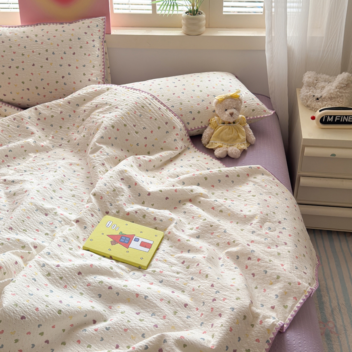 91家纺网 家纺一手货源 找家纺 暖阳 2026新款100%棉花泡芙棉贝壳夏被被子被芯 心心相印
