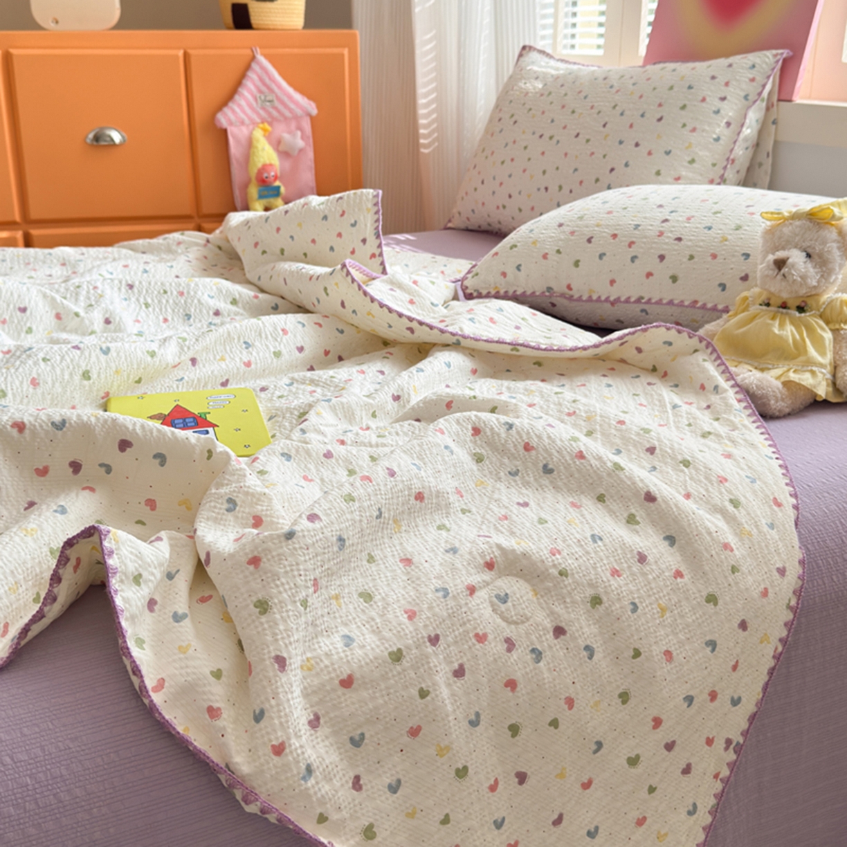 91家纺网 家纺一手货源 找家纺 暖阳 2026新款100%棉花泡芙棉贝壳夏被被子被芯 心心相印