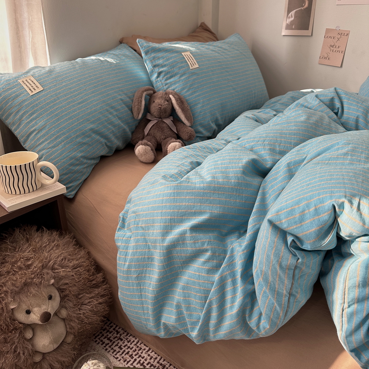 91家纺网 家纺一手货源 找家纺 艾咪-Amy ntmy 2026新款布标条纹款全棉纯棉色织水洗棉四件套 普蓝条