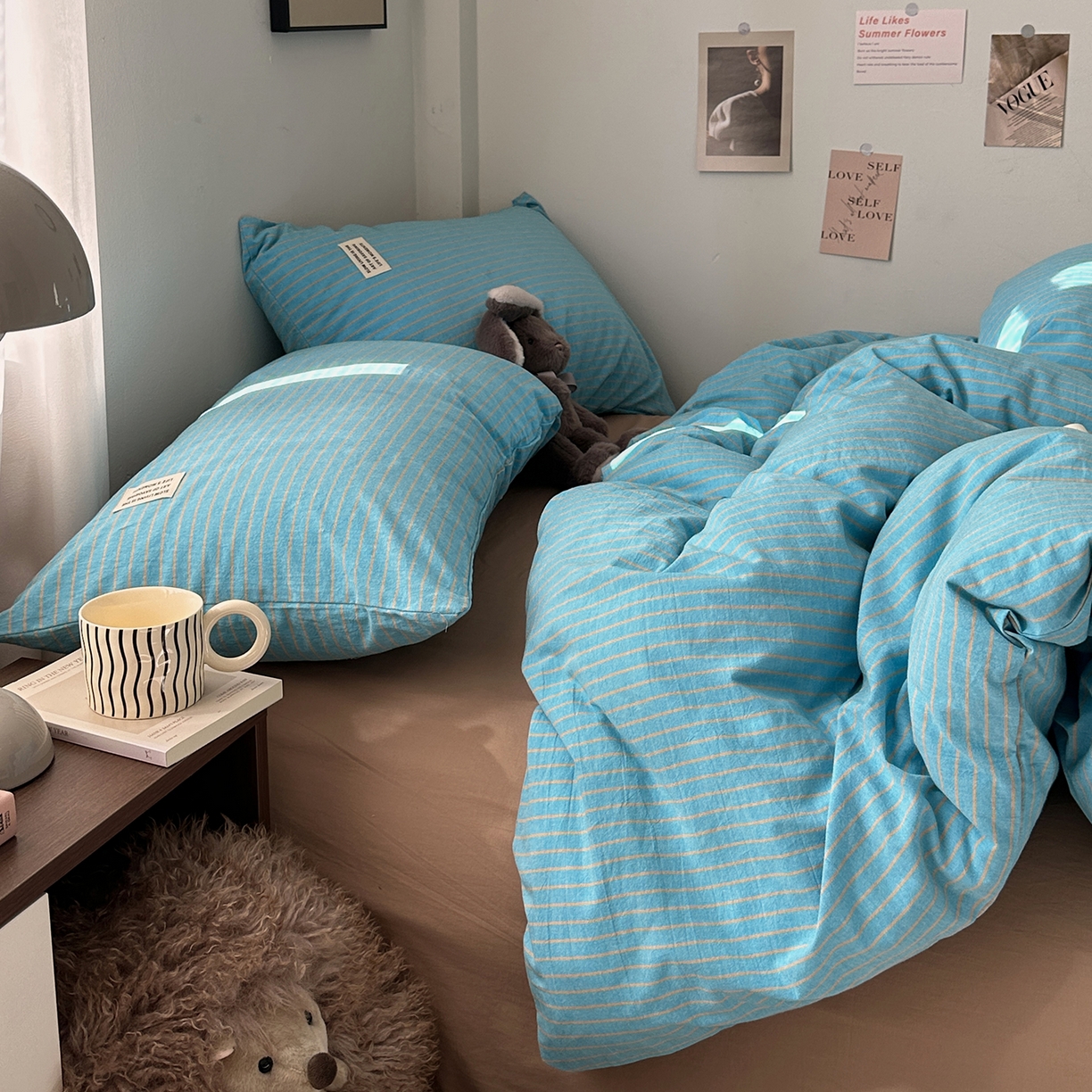 91家纺网 家纺一手货源 找家纺 艾咪-Amy ntmy 2026新款布标条纹款全棉纯棉色织水洗棉四件套 普蓝条