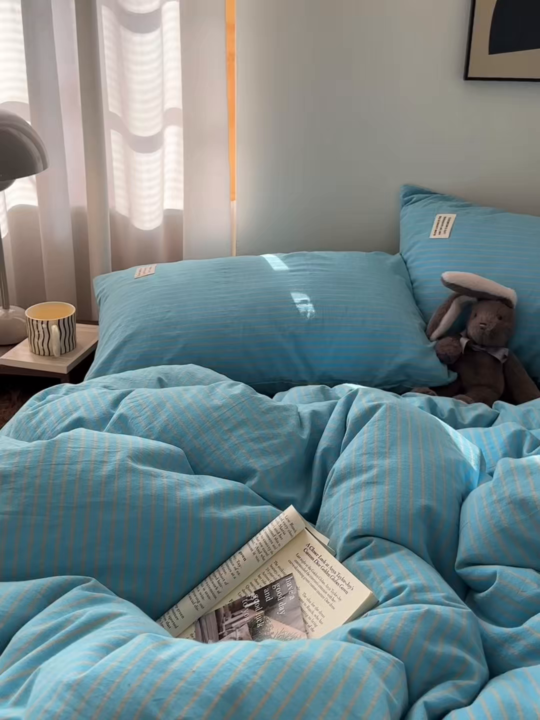 91家纺网 家纺一手货源 找家纺 艾咪-Amy ntmy 2026新款布标条纹款全棉纯棉色织水洗棉四件套 普蓝条