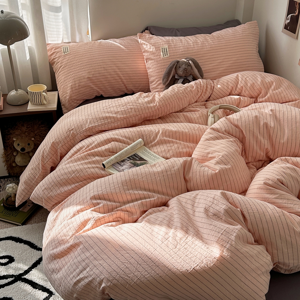 91家纺网 家纺一手货源 找家纺 艾咪-Amy ntmy 2026新款布标条纹款全棉纯棉色织水洗棉四件套 新粉条