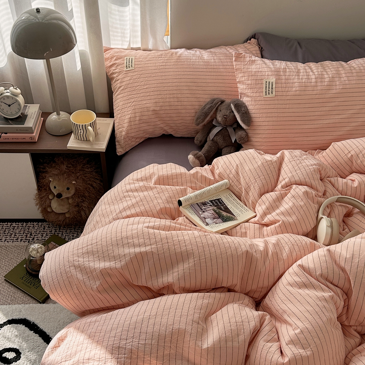 91家纺网 家纺一手货源 找家纺 艾咪-Amy ntmy 2026新款布标条纹款全棉纯棉色织水洗棉四件套 新粉条