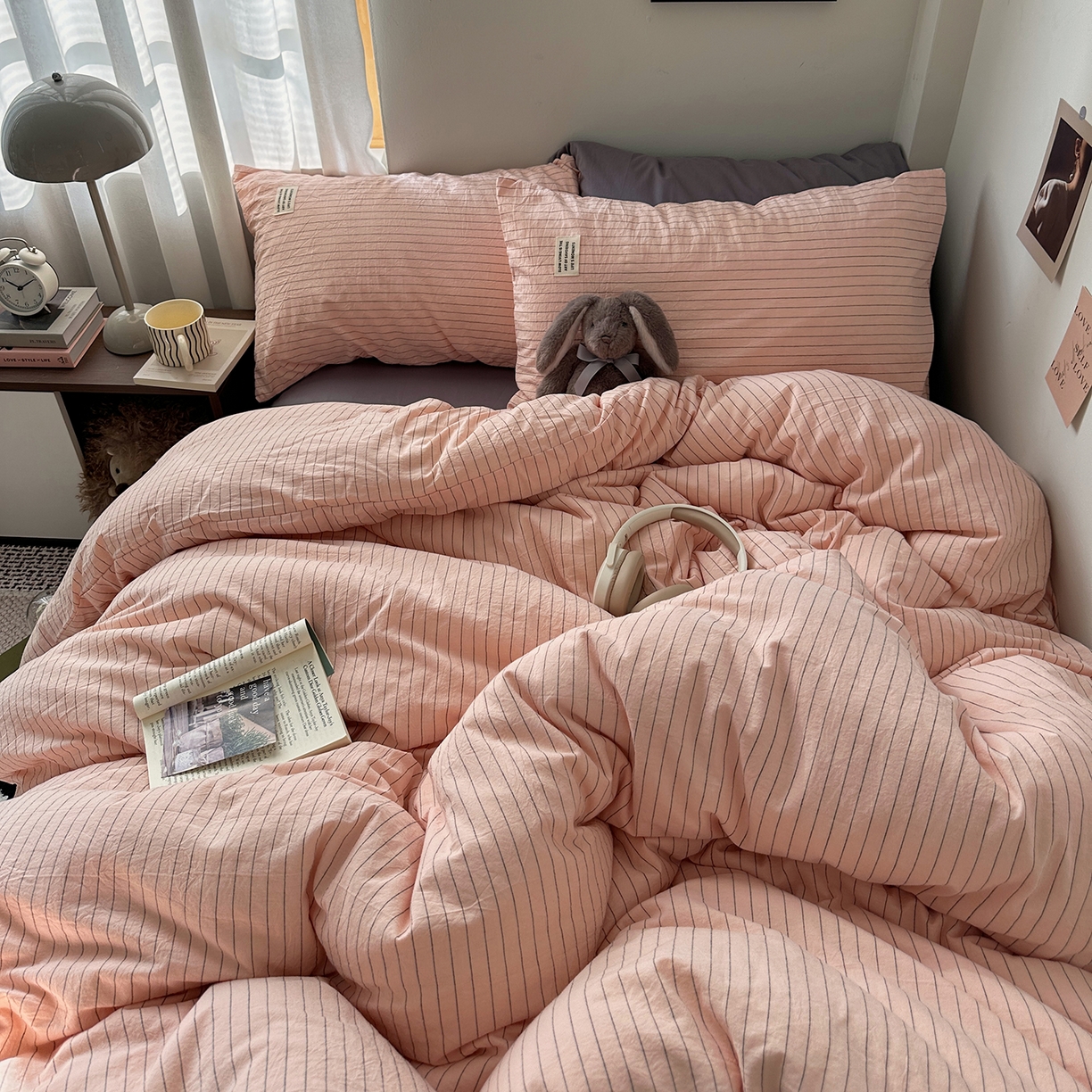 91家纺网 家纺一手货源 找家纺 艾咪-Amy ntmy 2026新款布标条纹款全棉纯棉色织水洗棉四件套 新粉条