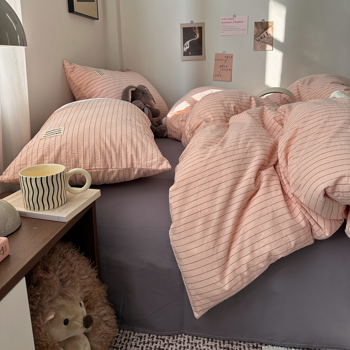 91家纺网 家纺一手货源 找家纺 艾咪-Amy ntmy 2026新款布标条纹款全棉纯棉色织水洗棉四件套 新粉条