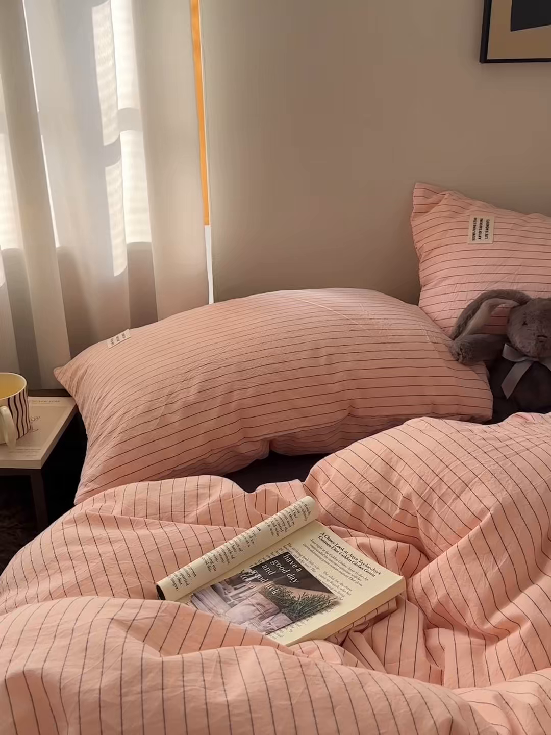 91家纺网 家纺一手货源 找家纺 艾咪-Amy ntmy 2026新款布标条纹款全棉纯棉色织水洗棉四件套 新粉条