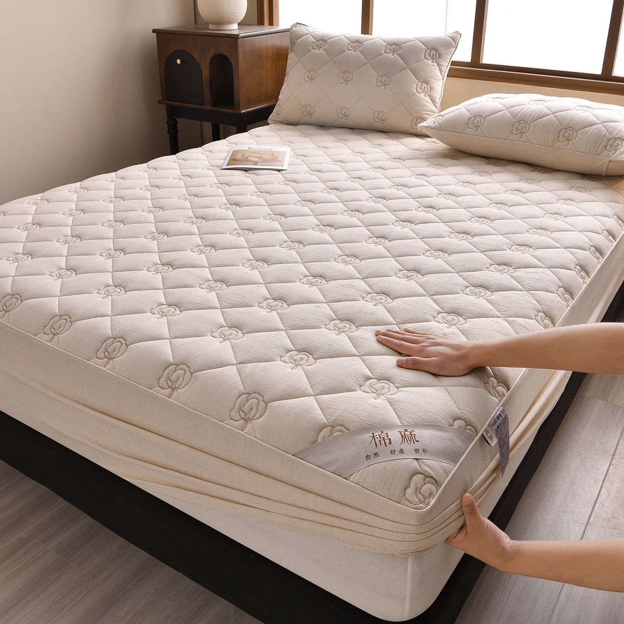 好眠好梦家纺 2026新款全棉纯棉棉麻抗菌防螨床笠 棉之语-本色