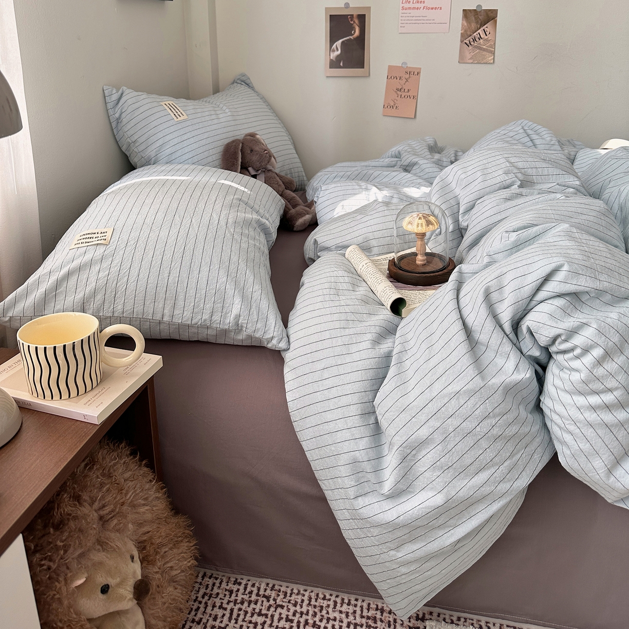 91家纺网 家纺一手货源 找家纺 艾咪-Amy ntmy 2026新款布标条纹款全棉纯棉色织水洗棉四件套 新蓝条