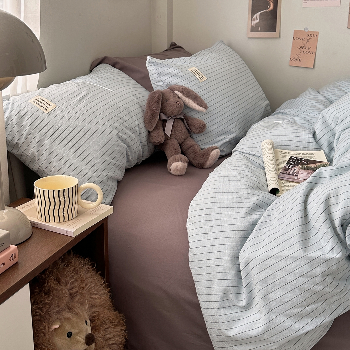 91家纺网 家纺一手货源 找家纺 艾咪-Amy ntmy 2026新款布标条纹款全棉纯棉色织水洗棉四件套 新蓝条