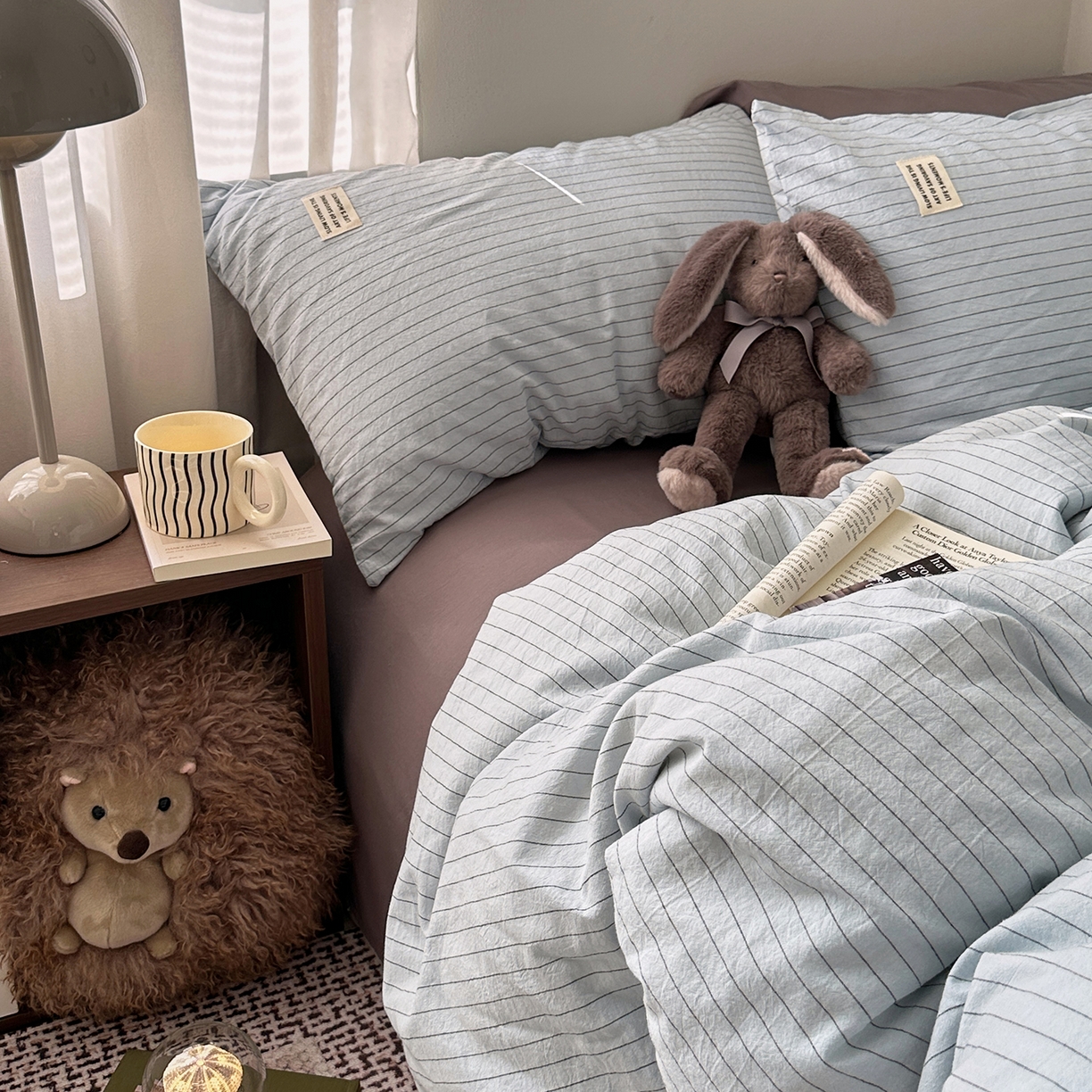 91家纺网 家纺一手货源 找家纺 艾咪-Amy ntmy 2026新款布标条纹款全棉纯棉色织水洗棉四件套 新蓝条