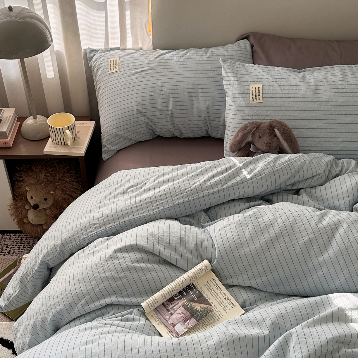 91家纺网 家纺一手货源 找家纺 艾咪-Amy ntmy 2026新款布标条纹款全棉纯棉色织水洗棉四件套 新蓝条