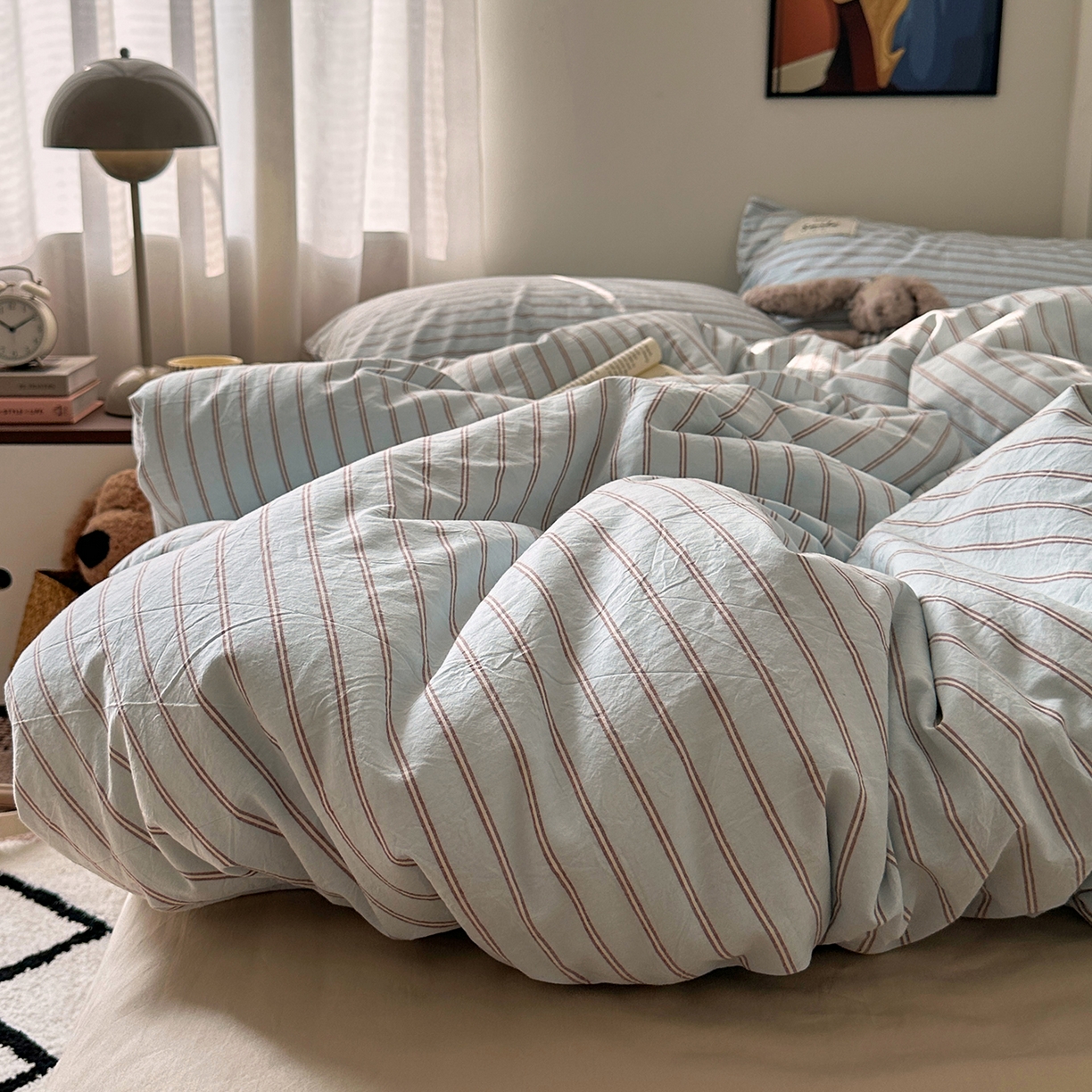 91家纺网 家纺一手货源 找家纺 艾咪-Amy ntmy 2026新款布标条纹款全棉纯棉色织水洗棉四件套 告白-蓝条